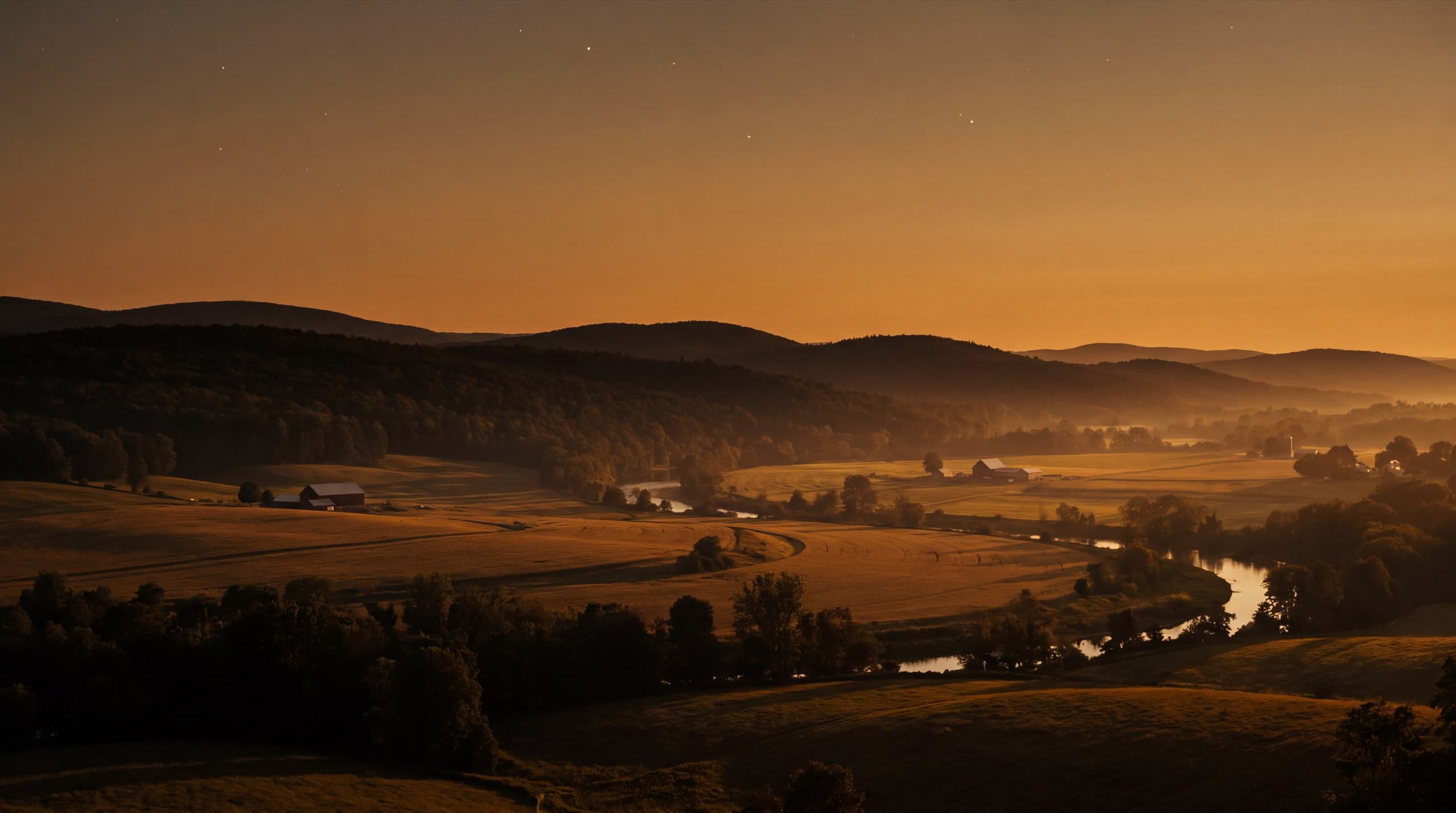 The Herkimer County landscape near Mohawk, New York at golden dusk