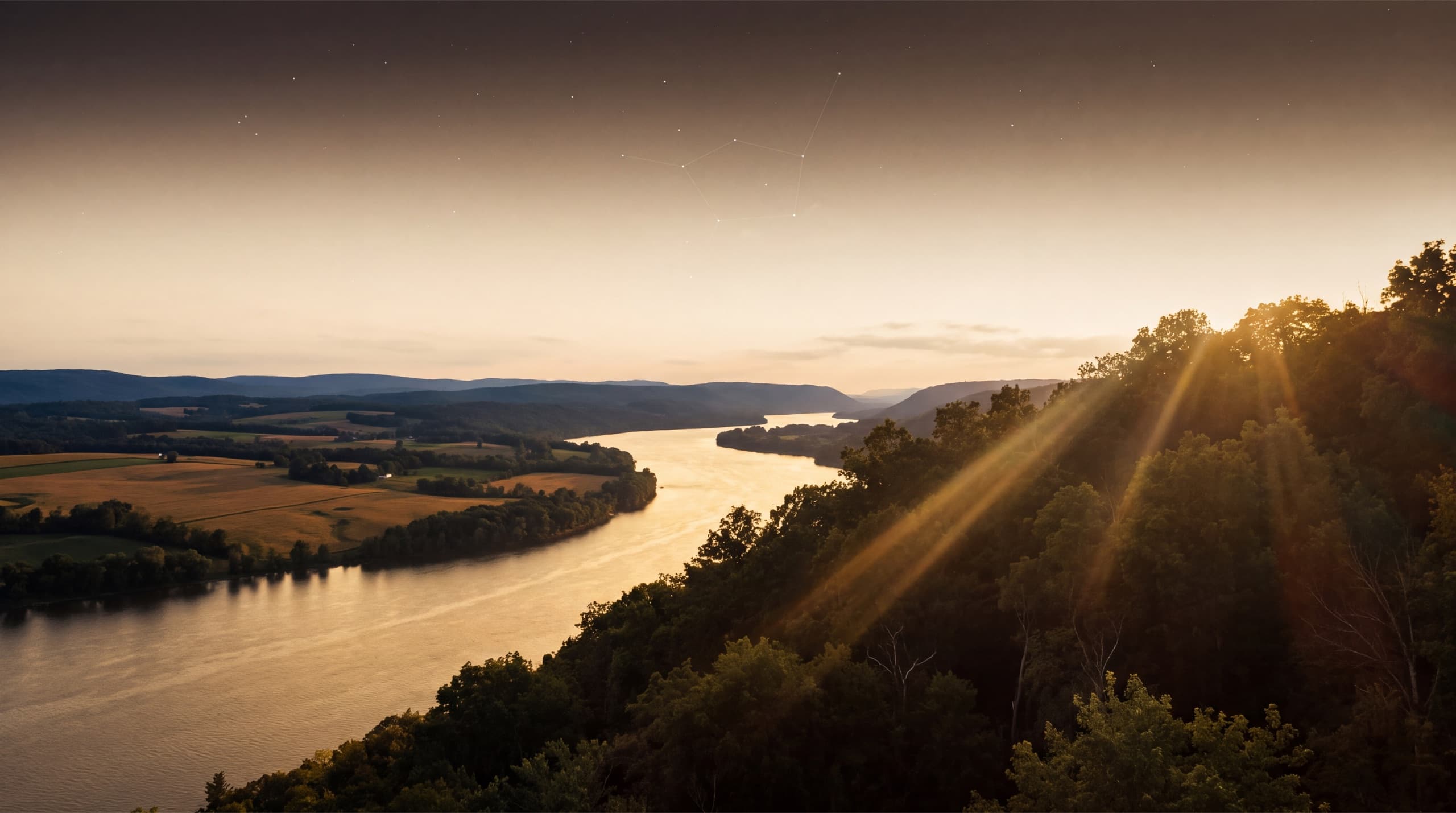 The Columbia County landscape near Hudson, New York at golden dusk